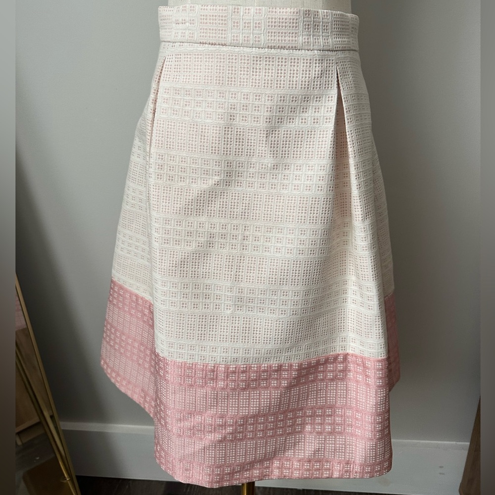ANTONIO MELANI White A-Line Skirt with Pink Hem Border